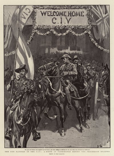 The Gun Battery of the CIV, A Scene at Paddington Before the Procession Started by John Charlton